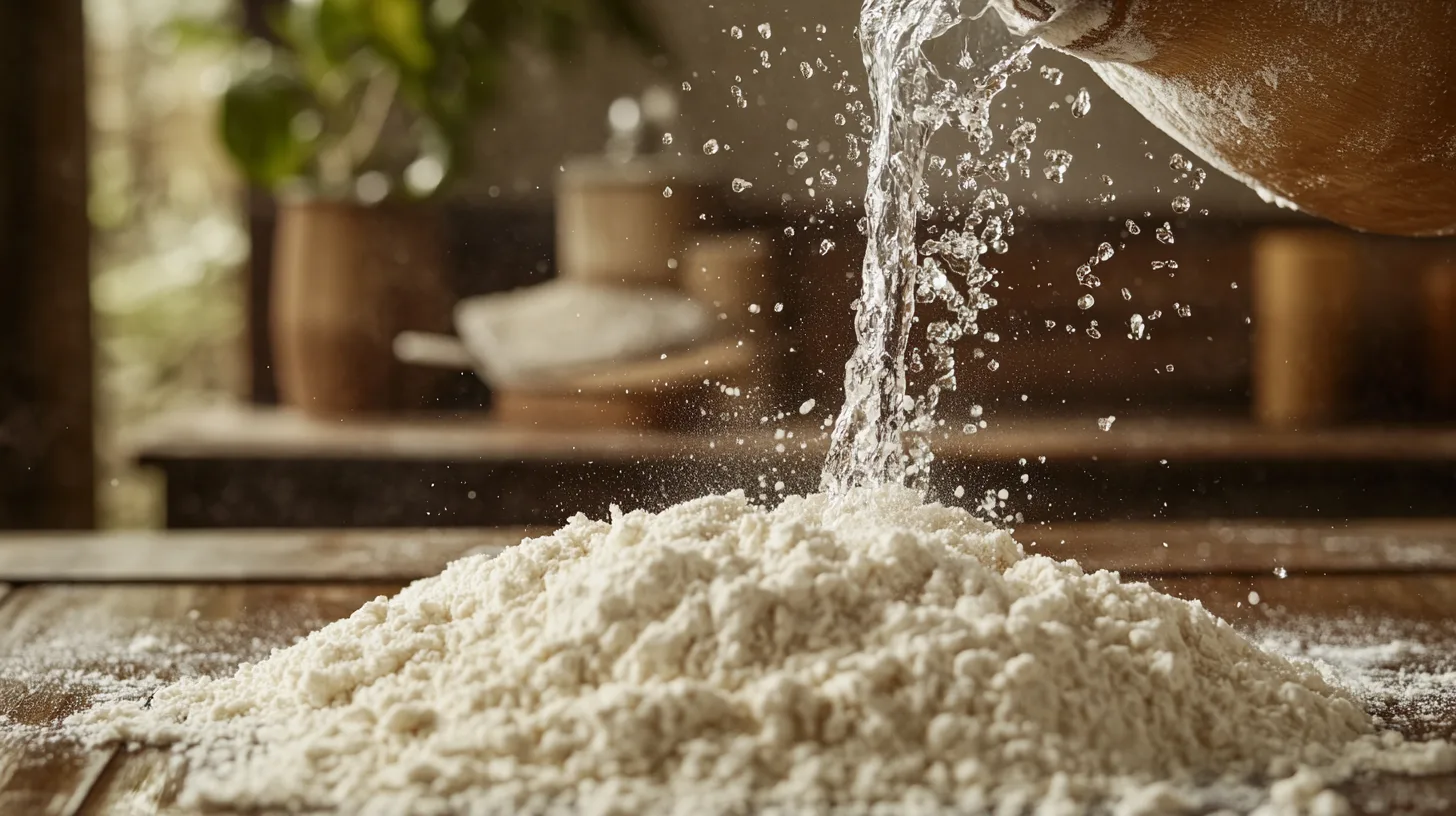 Various types of flour used in bread-making.