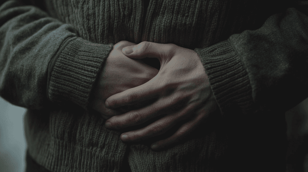 A person clutching their stomach in discomfort.