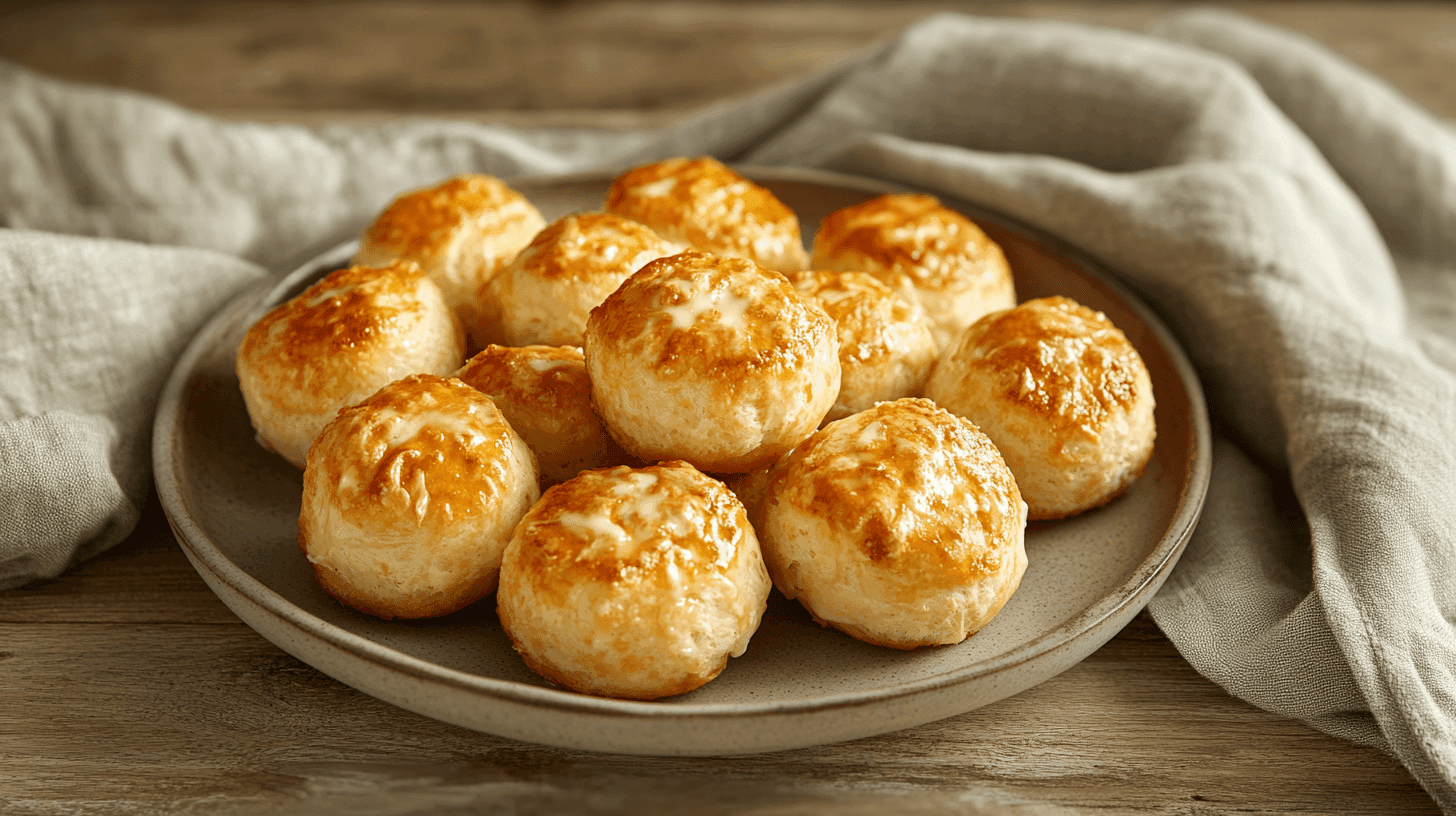 Soft and golden no-yeast dinner rolls on a rustic plate.
