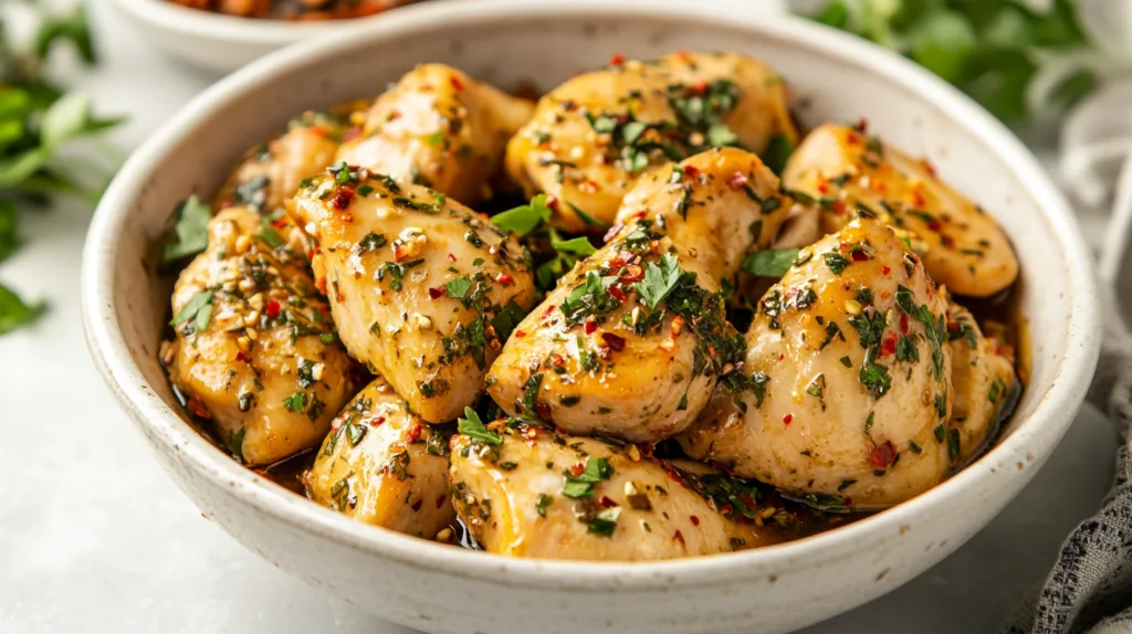 Marinating chicken pieces for grilling.