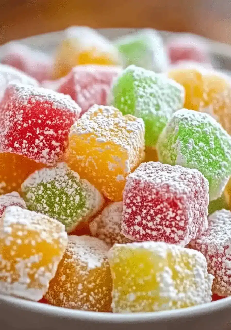 Easter Fruit Fluff Salad with powdered sugar in a bowl.
