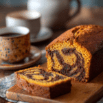 Mini Pumpkin Bread with Cinnamon Swirl on rustic tray