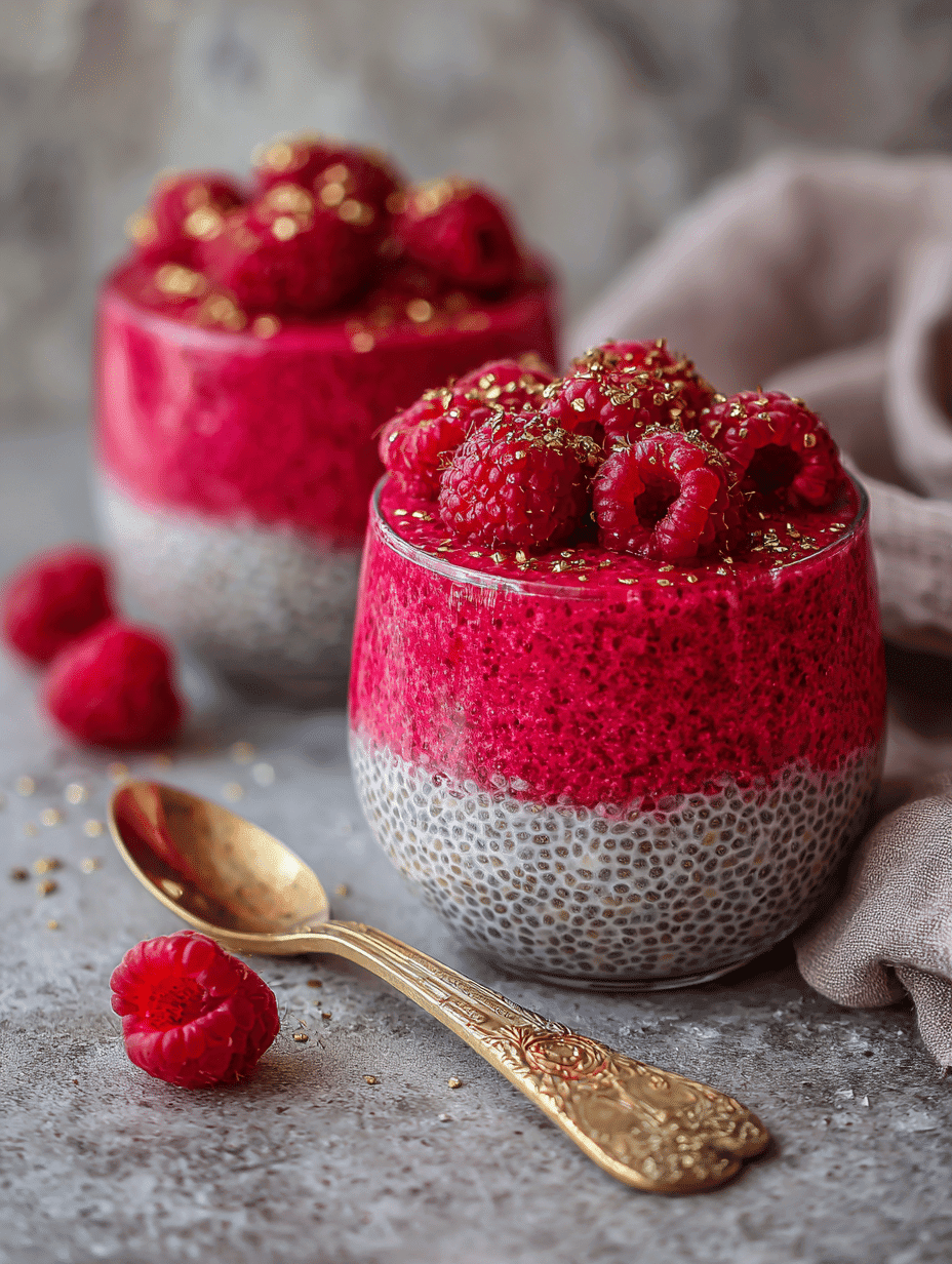 Raspberry Chia Pudding - Healthy Aesthetic Breakfast, That Girl Glow-Up & Fit Recipe with Raspberries