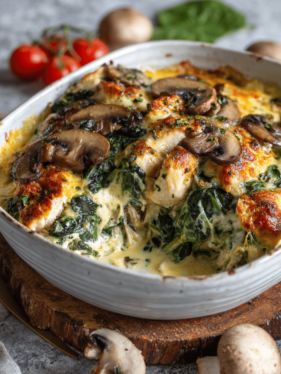 Chicken Spinach and Mushroom Low Carb Oven Dish
