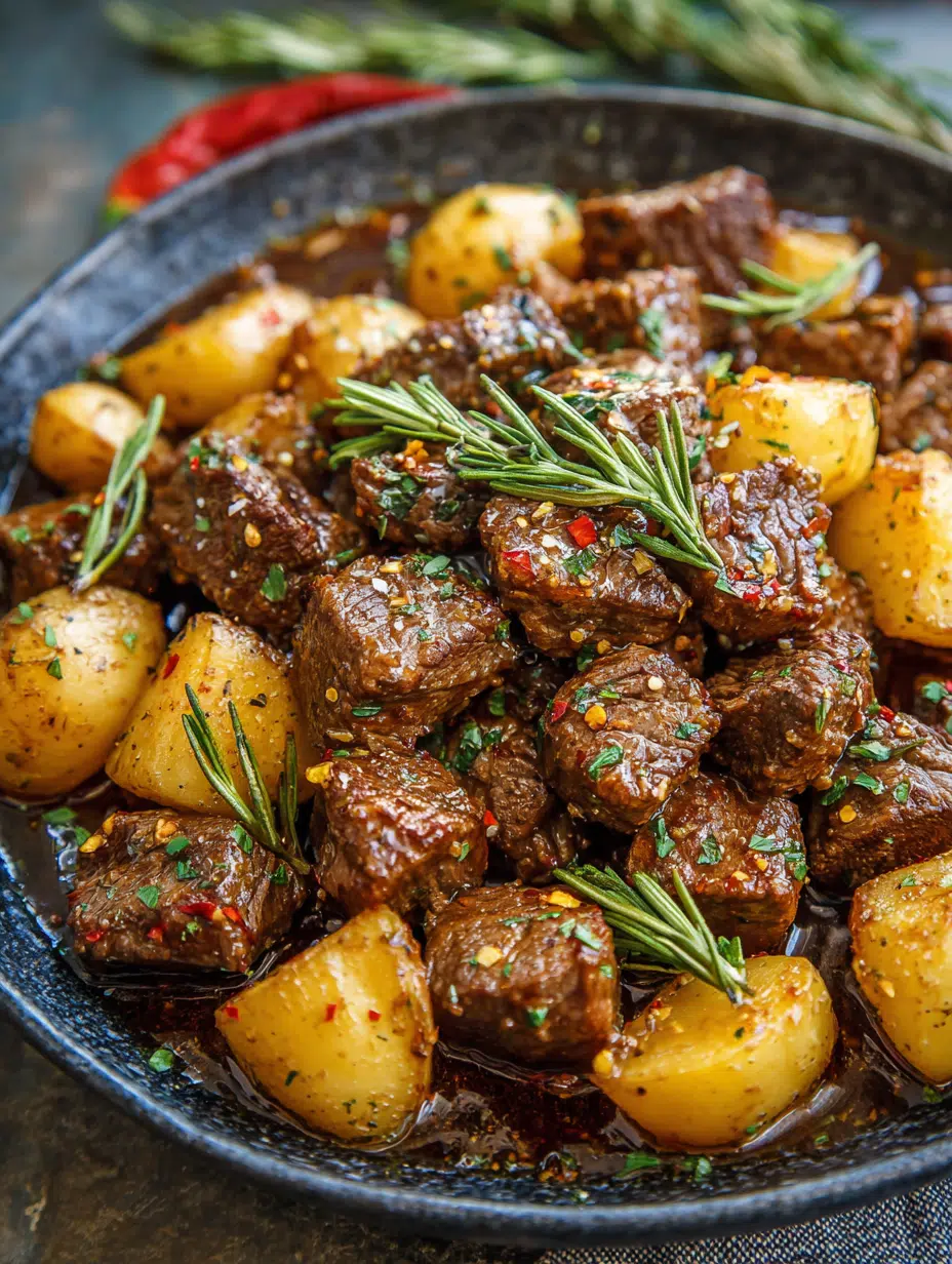 Cozy CROCKPOT GARLIC BUTTER BEEF BITES & POTATOES