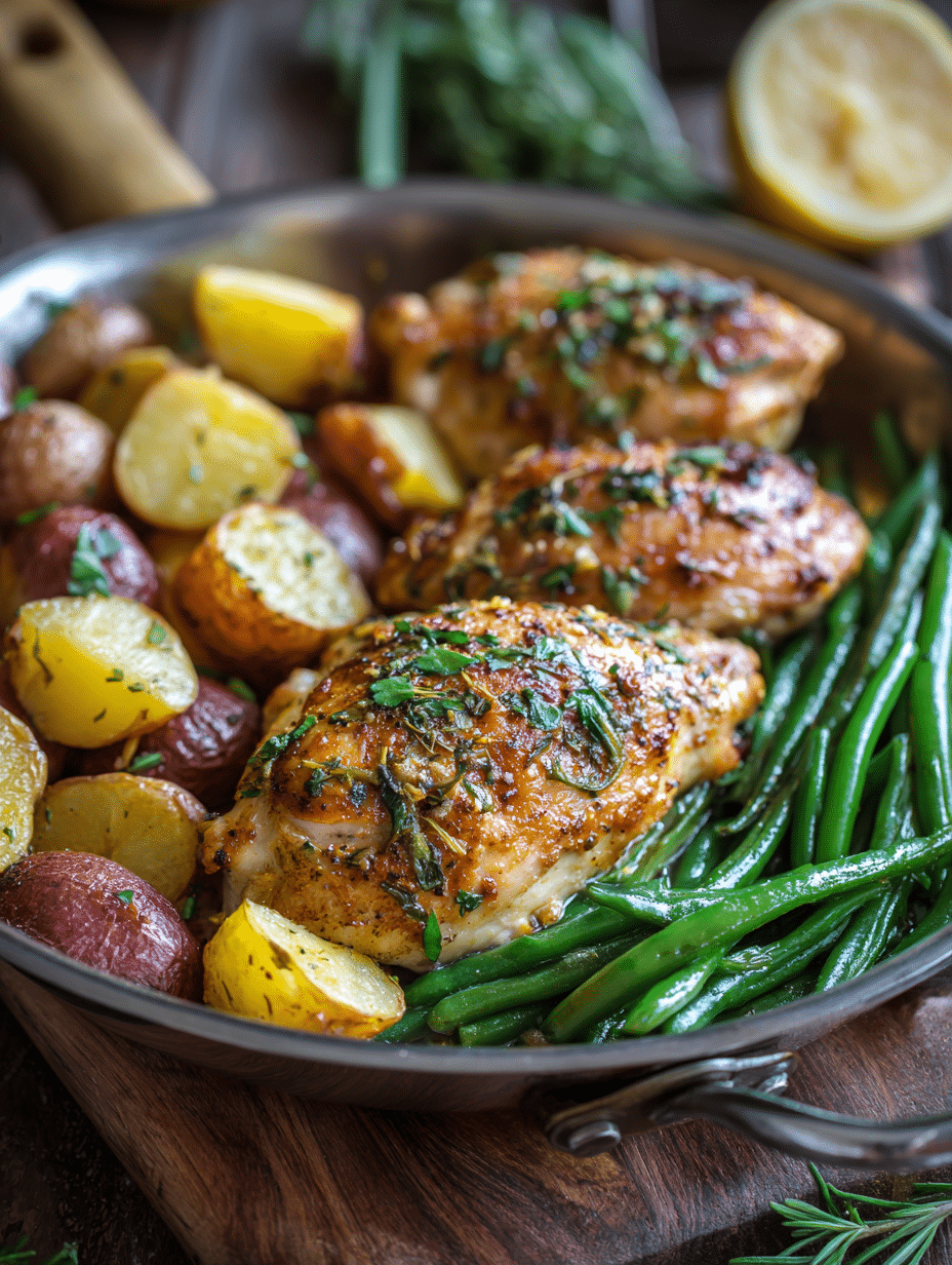 Garlic Herb Chicken with Crispy Potatoes & Green Beans
