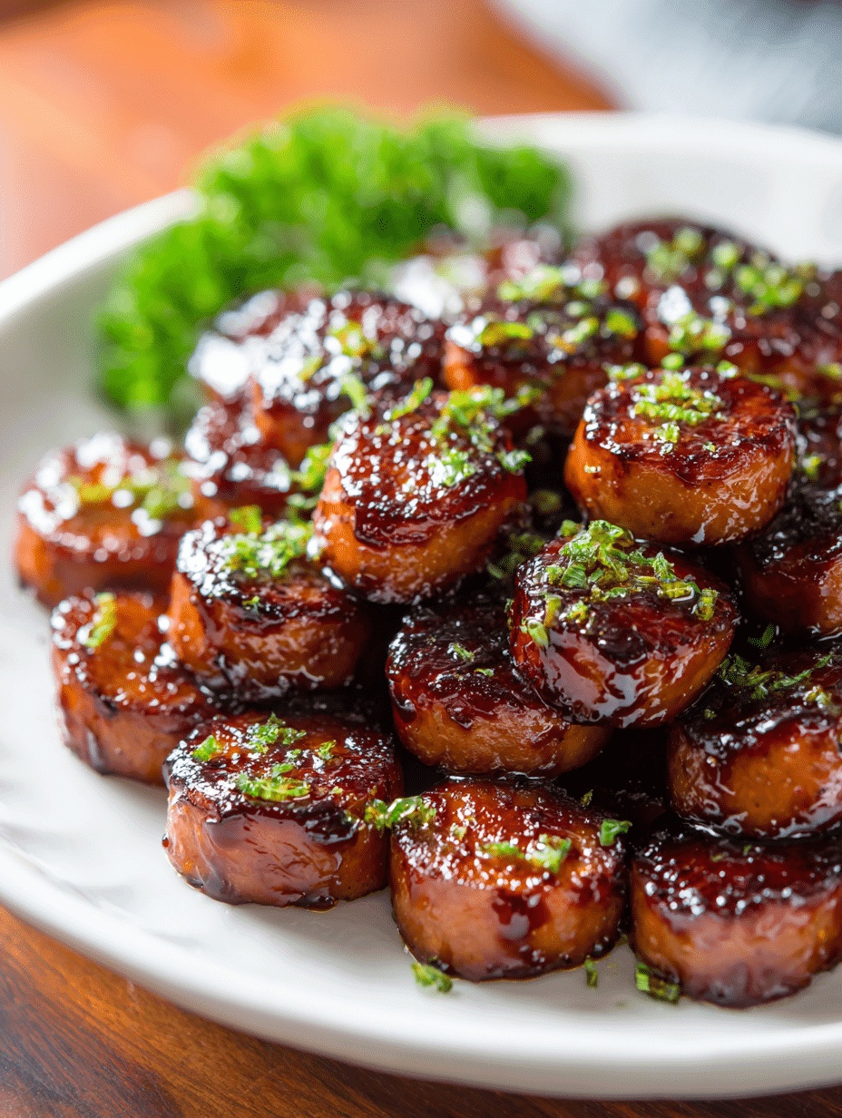 I still remember the first time I accidentally created my favorite party snack, Teriyaki pineapple sausage bites! It was one of those chaotic evenings where the kids were arguing, the phone wouldn’t stop ringing, and I had forgotten I promised my family a “fun appetizer night.” I opened my fridge and found smoked sausage, a lonely can of pineapple chunks, and a half-empty bottle of teriyaki sauce. In that messy moment, inspiration hit. I quickly sliced, tossed, and baked what would soon become my signature Teriyaki pineapple sausage bites! The moment those sweet and savory aromas filled my kitchen, everything changed. My family gathered around like it was Thanksgiving, devouring plate after plate of these juicy Teriyaki pineapple sausage bites! Since that day, they’ve become my most requested recipe for family nights, school events, and last-minute guests. And today, I’m sharing the magic of Teriyaki pineapple sausage bites! with you. Why Everyone Is Obsessed With Teriyaki Pineapple Sausage Bites! There’s something irresistible about the bold flavor of Teriyaki pineapple sausage bites! The sweet tang from the pineapple, the savory depth of sausage, and the sticky goodness of the glaze all come together in the ultimate party food experience. Unlike boring appetizers, Teriyaki pineapple sausage bites! bring excitement, color, and flavor to any table. Whether you call them Sausage And Pineapple Bites, Sausage Pineapple Bites, or Smoked Sausage Pineapple Bites, one thing is sure: these bites disappear fast. People love how Teriyaki pineapple sausage bites! balance sweet and salty while staying juicy and tender every time. They’re also perfect for fans of Kielbasa Pineapple Bites and anyone looking for delicious Pineapple Kielbasa Appetizers that don’t require complicated cooking. The Secret Flavor Behind Teriyaki Pineapple Sausage Bites! The true magic of Teriyaki pineapple sausage bites! lies in the sauce. A rich teriyaki glaze makes the sausage sticky, shiny, and completely irresistible. When the pineapple caramelizes, you get a flavor explosion that makes these Glazed Kielbasa Pineapple Bites unforgettable. Many people love to make Smoked Sausage And Pineapple Appetizers, but what makes Teriyaki pineapple sausage bites! special is how the sauce soaks into both the sausage and fruit. If you’re already a fan of Pineapple Hasselback Kielbasa Bites, you’ll fall in love even more with this recipe because it takes that concept and pushes it to a whole new flavor level. Ingredients for Perfect Teriyaki Pineapple Sausage Bites! To make mouthwatering Teriyaki pineapple sausage bites!, you’ll need: Smoked sausage or kielbasa Pineapple chunks Teriyaki sauce Brown sugar Garlic powder Sesame seeds (optional) Toothpicks This simple list makes these Kielbasa And Pineapple Appetizer bites easy enough for beginners while still tasting like a gourmet creation. Whether you choose kielbasa or smoked sausage, these Sausage Pineapple Bites always turn out amazing. Step-By-Step: How to Make Teriyaki Pineapple Sausage Bites! First, slice your sausage into thick rounds. Each piece will become a juicy base for your Teriyaki pineapple sausage bites! Next, cut your pineapple into chunks if you’re using fresh fruit. In a large bowl, combine your sausage with pineapple and pour generous teriyaki sauce over it. Add brown sugar and garlic powder. Toss everything together until fully coated. This glazing process is what transforms simple ingredients into glorious Glazed Kielbasa Pineapple Bites. Preheat your oven to 375°F (190°C). Bake your Teriyaki pineapple sausage bites! for about 20-25 minutes, flipping halfway so both sides get sticky and caramelized. Once baked, thread each sausage and pineapple piece onto toothpicks to create beautiful Pineapple Kielbasa Appetizers ready for serving. Why These Are the Best Sausage And Pineapple Bites for Parties Anytime I bring Teriyaki pineapple sausage bites! to a party, people ask for the recipe before the tray is even empty. These Sausage And Pineapple Bites work for birthday parties, family dinners, game nights, and even school events. Unlike dry or boring appetizers, these Smoked Sausage Pineapple Bites stay juicy, flavorful, and visually appealing. The golden caramelized pineapple and glossy glaze make every plate look professional. They are especially popular among people who love Kielbasa Pineapple Bites but want something with a deeper flavor profile. Creative Variations of Teriyaki Pineapple Sausage Bites! If you love experimenting, you can upgrade your Teriyaki pineapple sausage bites! with extra ingredients. Here are some ideas: Add red bell peppers for a colorful twist Sprinkle chili flakes for spicy Smoked Sausage And Pineapple Appetizers Use maple syrup instead of sugar for richer Glazed Kielbasa Pineapple Bites You can even turn them into Pineapple Hasselback Kielbasa Bites by slicing the kielbasa partially and stuffing pineapple inside. Each variation keeps the flavor exciting while still staying true to classic Teriyaki pineapple sausage bites! Serving Ideas for Teriyaki Pineapple Sausage Bites! Serve your Teriyaki pineapple sausage bites! on a large platter with extra dipping sauce on the side. These Kielbasa And Pineapple Appetizer bites pair perfectly with: Steamed rice Fresh salads Asian-inspired noodles They also work beautifully as finger foods for guests who love Sausage Pineapple Bites but don’t want a full meal. Storage Tips for Teriyaki Pineapple Sausage Bites! If you have leftovers (which is rare!), store your Teriyaki pineapple sausage bites! in an airtight container in the fridge for up to 3 days. Reheat them in the oven or air fryer for best texture. These Pineapple Kielbasa Appetizers also freeze well. Just place them in freezer bags and reheat whenever you crave your favorite Sausage And Pineapple Bites. Frequently Asked Questions Can I use chicken sausage for Teriyaki pineapple sausage bites? Yes, chicken sausage works great and still delivers delicious Teriyaki pineapple sausage bites! flavor. Are these good for kids? Absolutely! Kids love the sweet and juicy taste of Sausage Pineapple Bites. What’s the best sausage for this recipe? Smoked sausage or kielbasa is best for authentic Kielbasa Pineapple Bites and Smoked Sausage Pineapple Bites. Final Thoughts on Teriyaki Pineapple Sausage Bites! From a simple fridge cleanup meal to a viral family favorite, Teriyaki pineapple sausage bites! have become one of the most loved recipes in my kitchen. Every time I make these Smoked Sausage And Pineapple Appetizers, they bring smiles, laughter, and full stomachs. If you’re searching for a quick, flavorful, and crowd-pleasing recipe, look no further than Teriyaki pineapple sausage bites! With their sweet, sticky glaze and tender texture, they’re truly unforgettable.