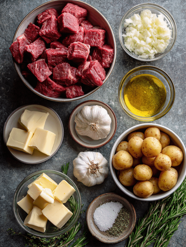 Ingredients You Need for CROCKPOT GARLIC BUTTER BEEF BITES & POTATOES