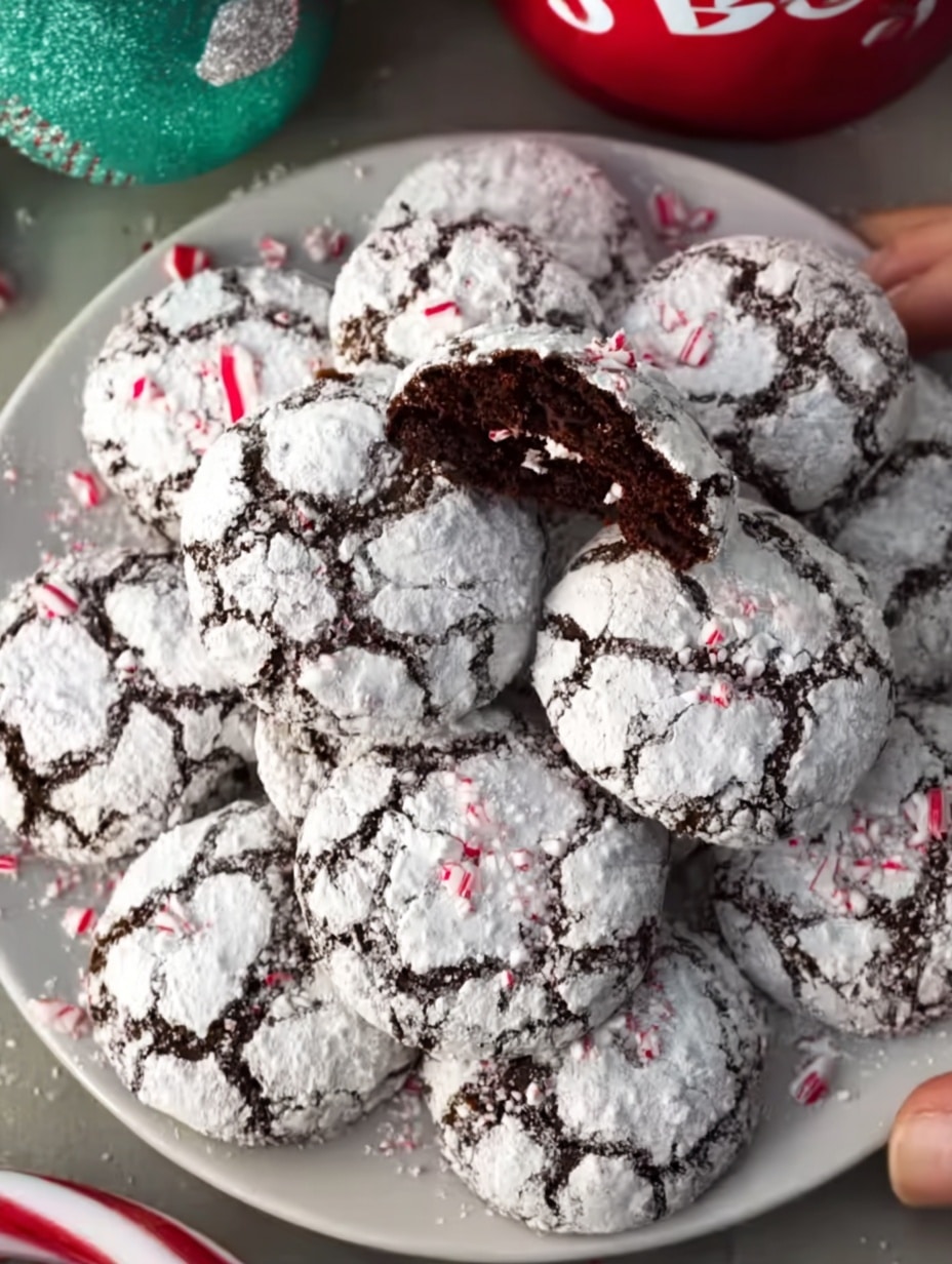 Chocolate Peppermint Crinkle Cookies