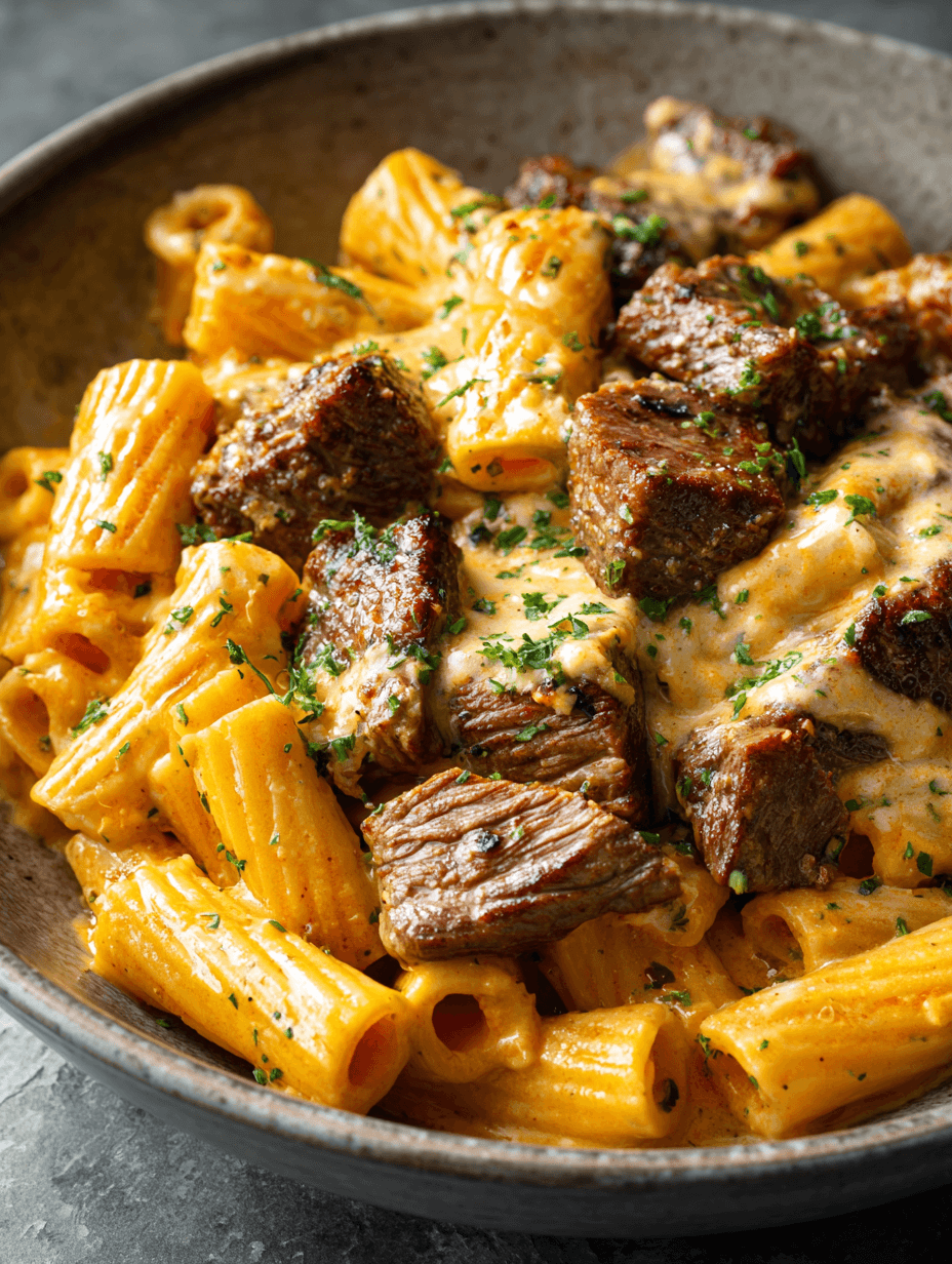 Cajun Steak Tips in Cheesy Rigatoni Parmesan Sauce A Steak Pasta Dinner Idea You’ll Crave Tonight