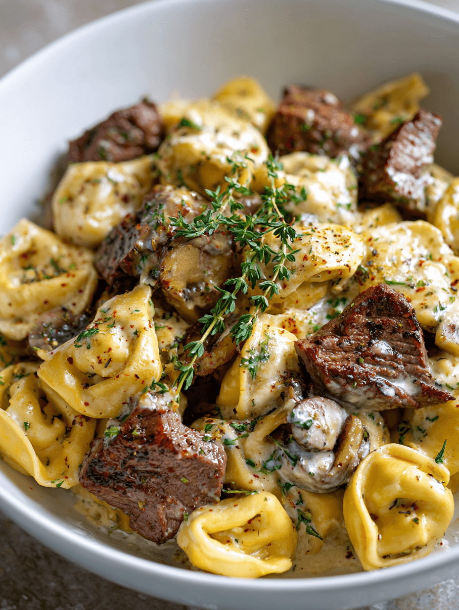 Creamy Air Fryer Garlic Steak Tortellini