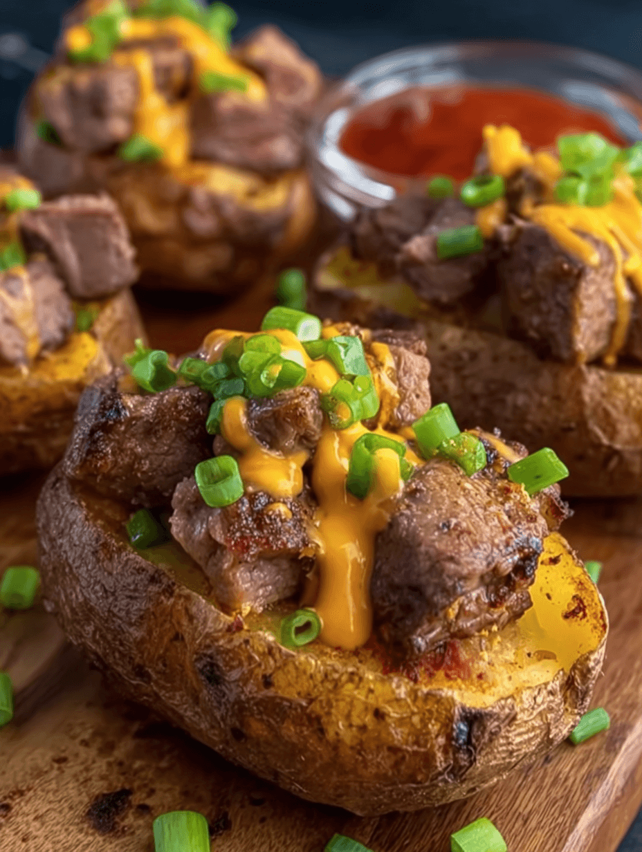 Crispy Baked Potatoes Loaded with Juicy Steak Bites