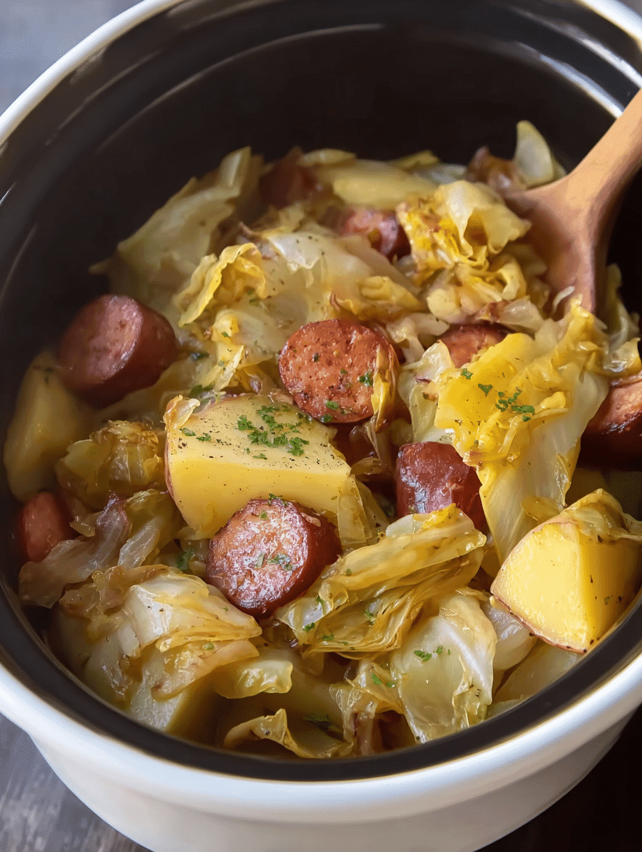 Slow Cooker Cabbage, Sausage,