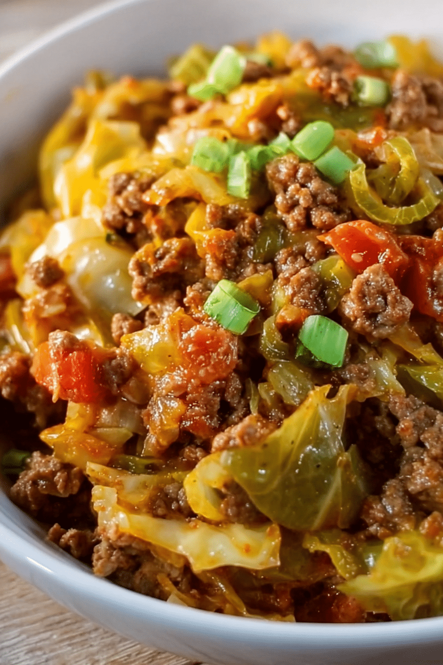 Crockpot Cheesy Ground Beef and Cabbage Skillet