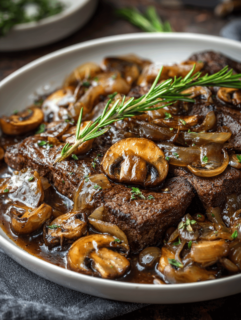 Crockpot Steak, Mushroom & Onions Dinner
